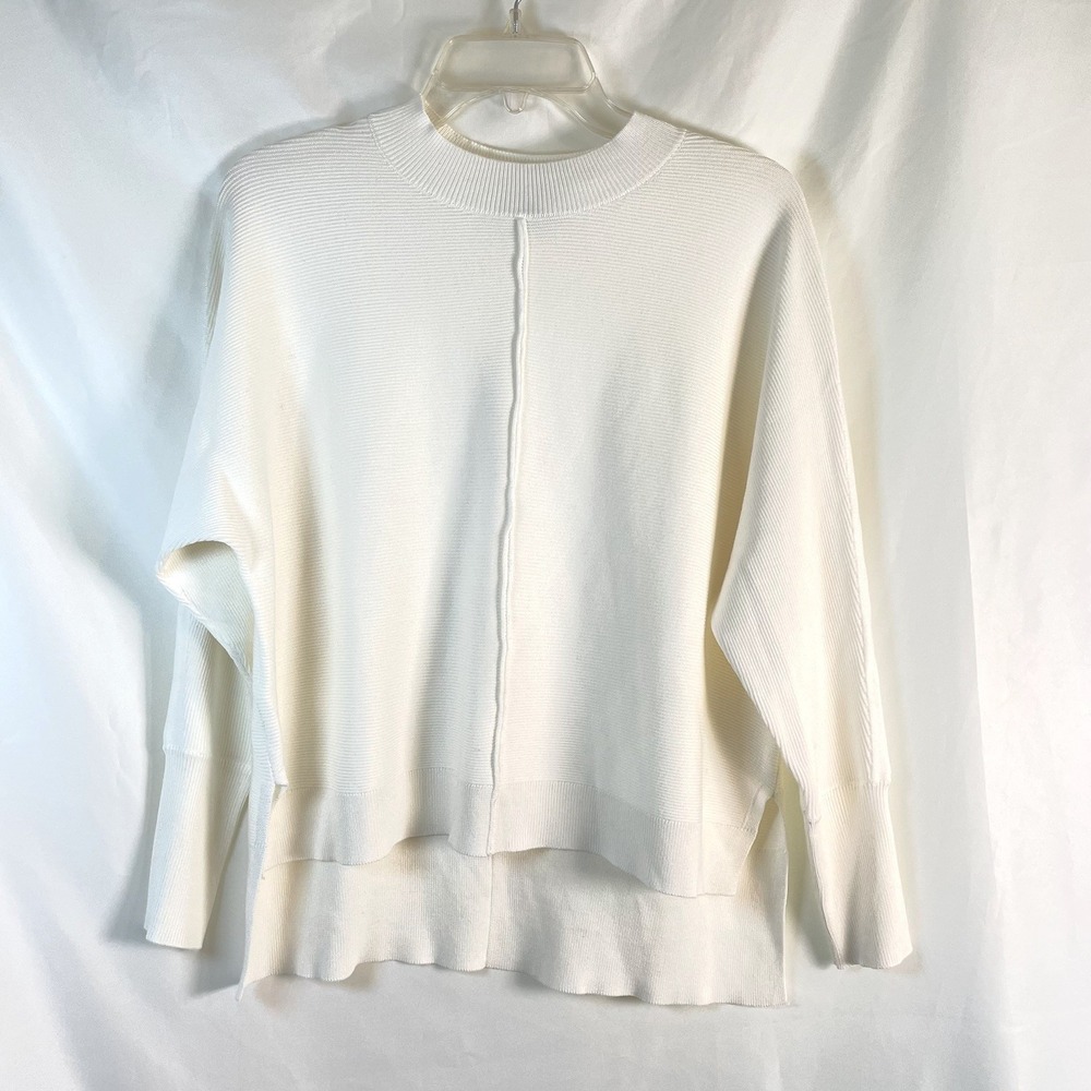 Adrianna Papell Women's Sweater Size M Cream Ivory High Low Hem Viscose Blend